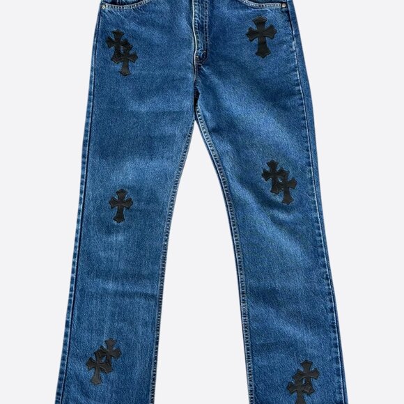Chrome Hearts Levis Blue & Black Cross Patch Jeans - Picture 1 of 6